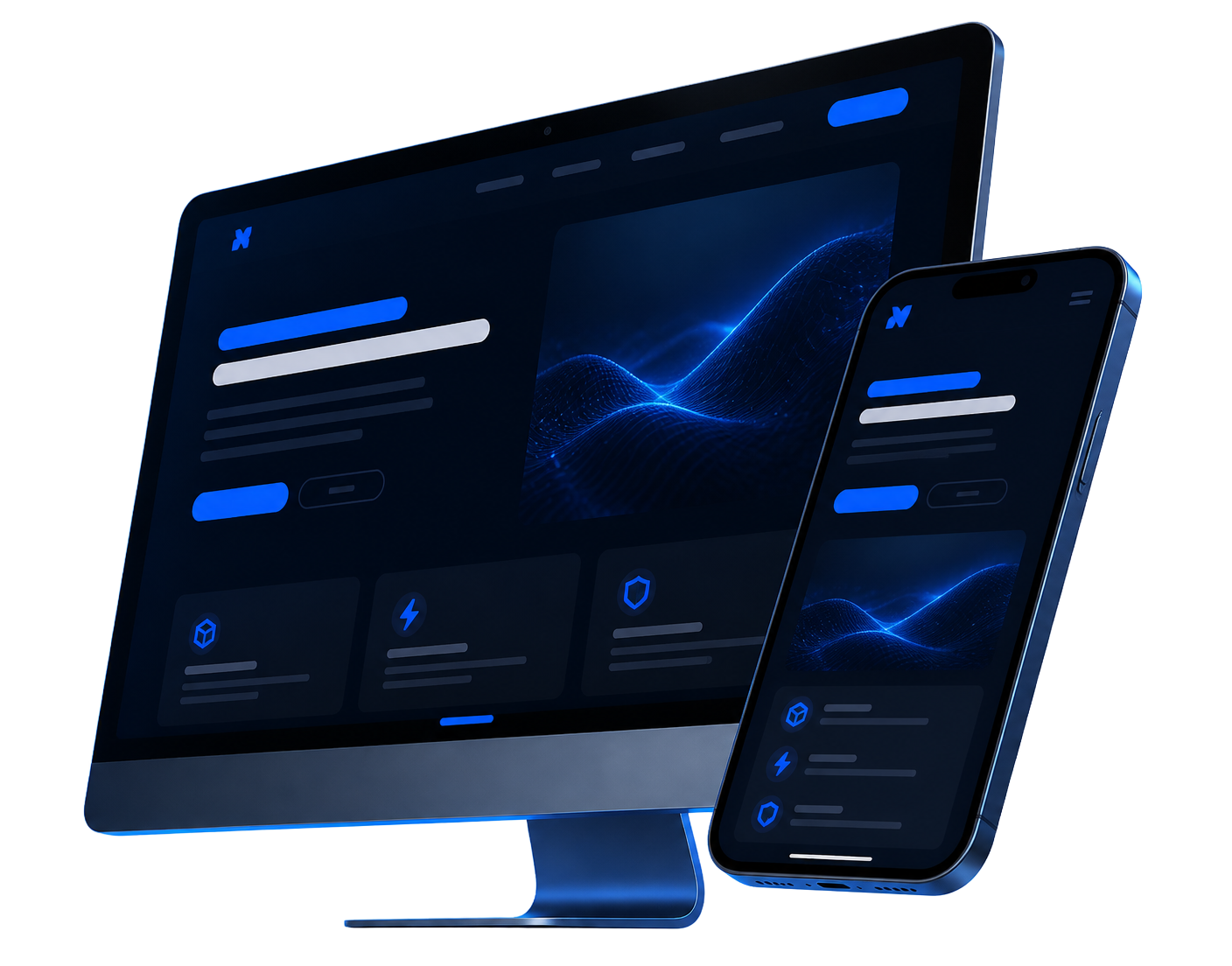 Angled desktop monitor and phone mockup showing a MAGAL Web Design website